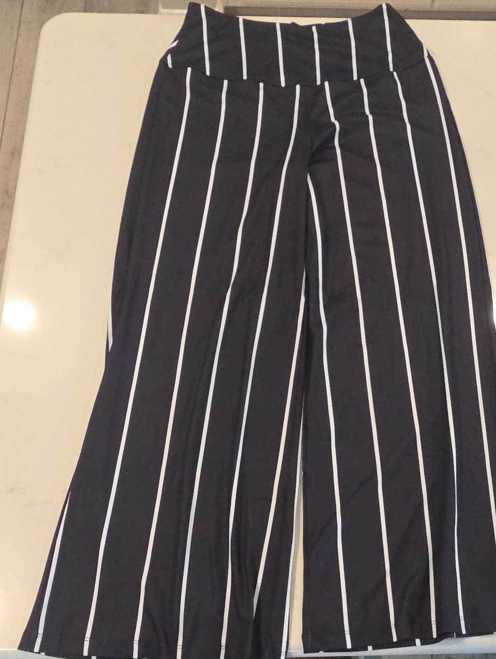 Wide Leg Black & White Vertical Stripe Palazzo Pants